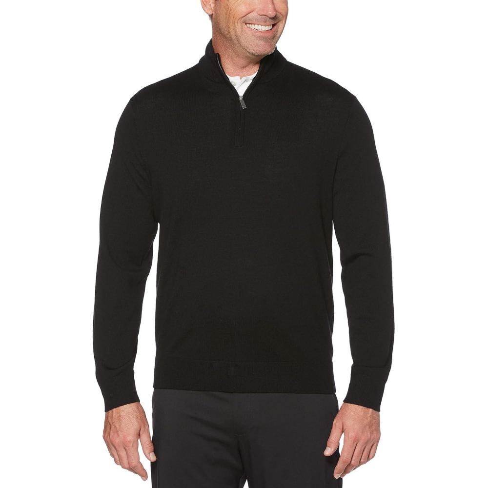 imageCallaway Weather Series Mens 14 Zip Golf Sweater with Mock Collar Thermal Merino Wool Breathable Soft FabricBlack Onyx