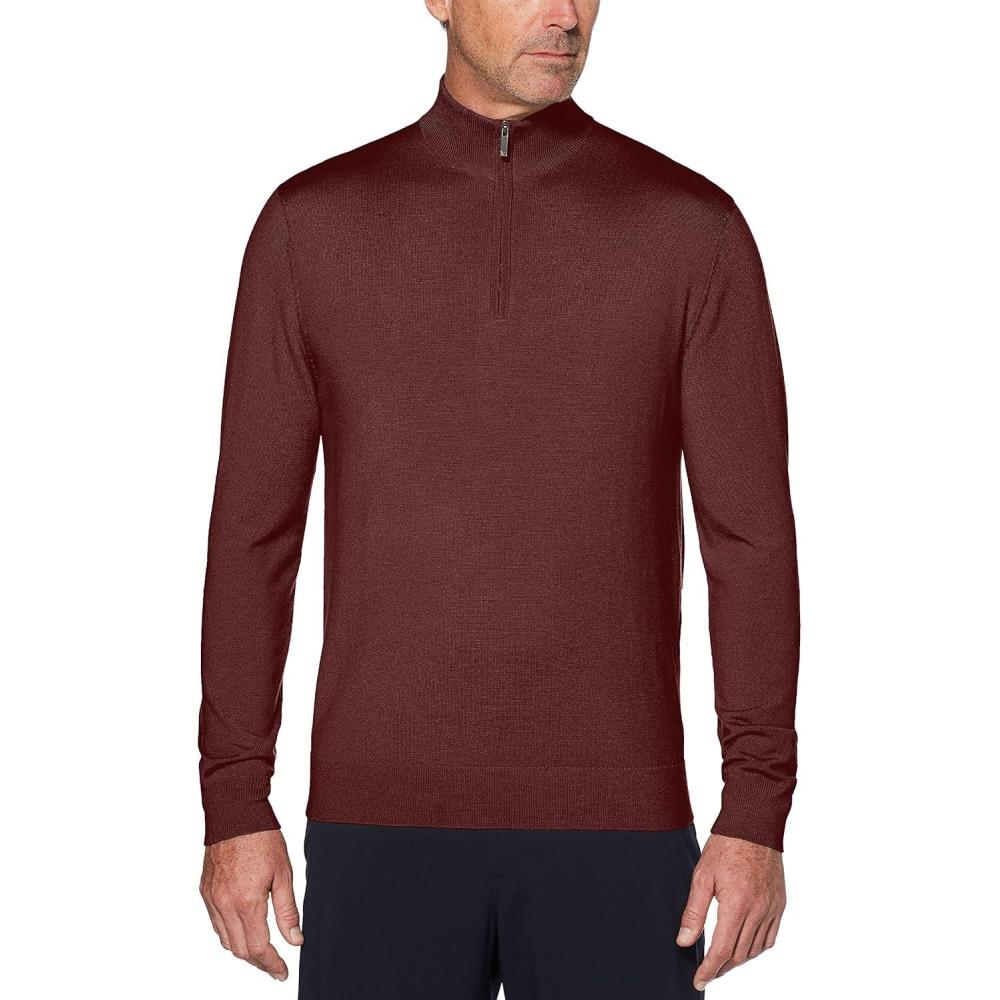imageCallaway Weather Series Mens 14 Zip Golf Sweater with Mock Collar Thermal Merino Wool Breathable Soft FabricFig