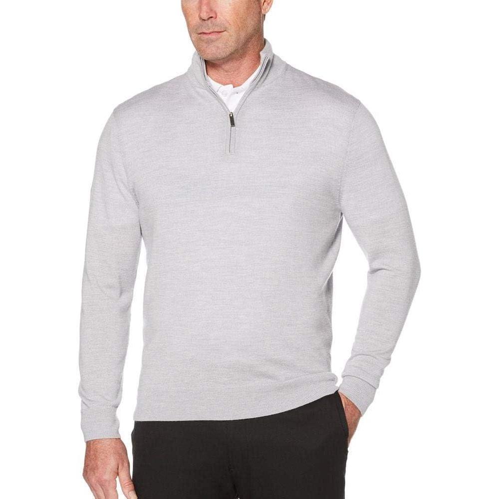 imageCallaway Weather Series Mens 14 Zip Golf Sweater with Mock Collar Thermal Merino Wool Breathable Soft FabricPearl Blue Heather
