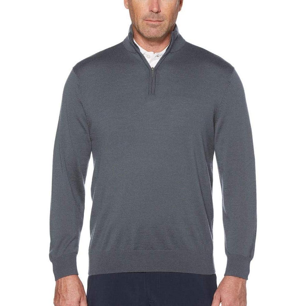 imageCallaway Weather Series Mens 14 Zip Golf Sweater with Mock Collar Thermal Merino Wool Breathable Soft FabricQuiet Shade Grey