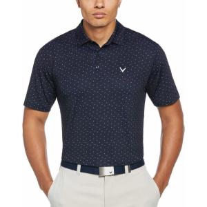 imageCallaway Mens Short Sleeve Core Performance Golf Polo Shirt with Sun ProtectionDark Blue Allover Logo Print