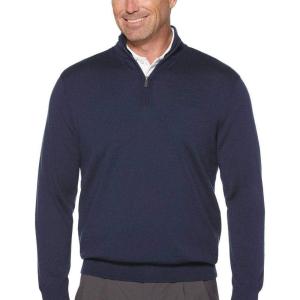 imageCallaway Weather Series Mens 14 Zip Golf Sweater with Mock Collar Thermal Merino Wool Breathable Soft FabricPeacoat Navy